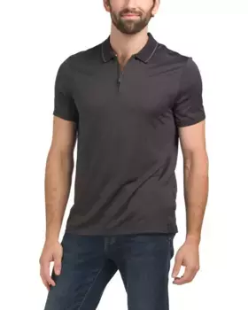 Жаккардовая рубашка-поло с короткими рукавами и молнией Geo Perry Ellis, черный