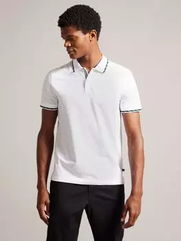 Жаккардовая рубашка-поло в клетку с короткими рукавами Ted Baker, белый