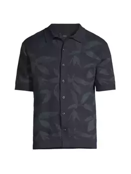 Жаккардовая рубашка с цветочным принтом и короткими рукавами Vince, цвет coastal combo