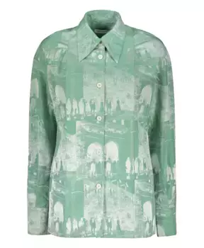 Жаккардовая рубашка с классическим воротником и складками спереди. Low Classic, зеленый