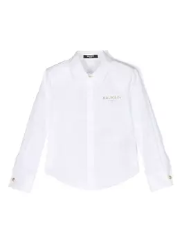Жаккардовая рубашка с логотипом Balmain Kids, белый