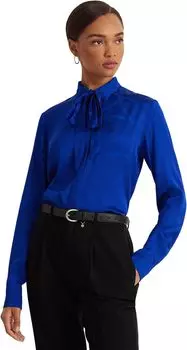 Жаккардовая рубашка с поясом и завязками на воротнике LAUREN Ralph Lauren, цвет Sapphire Star