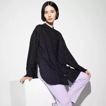 Жаккардовая рубашка с воротником-стойкой PLST, черный