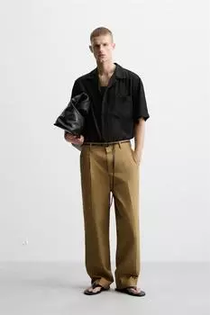 Жаккардовая рубашка со складками ZARA, черный