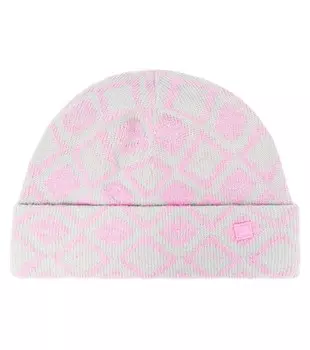 Жаккардовая шапка из хлопка и шерсти Acne Studios, розовый