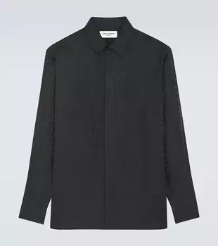 Жаккардовая шелковая рубашка Saint Laurent, черный