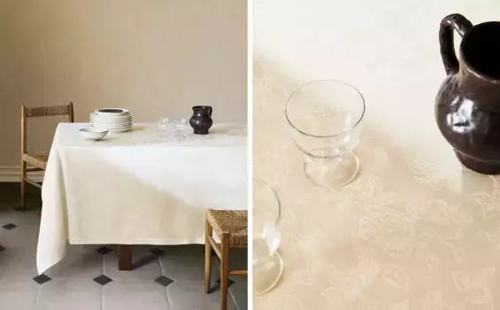 Жаккардовая скатерть с цветочным узором Zara Home, светло-бежевый