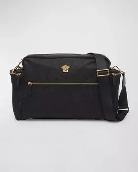 Жаккардовая сумка через плечо Barocco для подгузников Versace, цвет Black/Gold