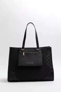 Жаккардовая сумка-шоппер с монограммой River Island, черный