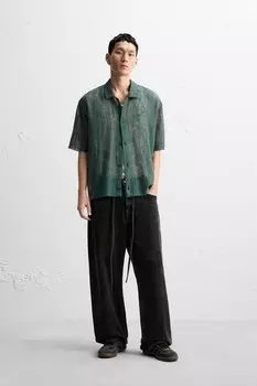 Жаккардовая трикотажная рубашка ZARA, зеленый