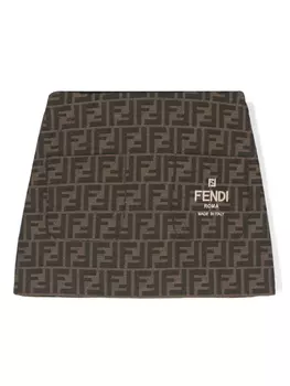 Жаккардовая юбка с логотипом FF Fendi Kids, коричневый