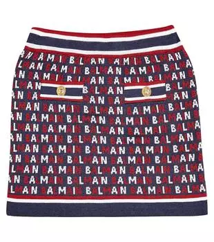 Жаккардовая юбка с монограммой из смесового хлопка Balmain Kids, мультиколор