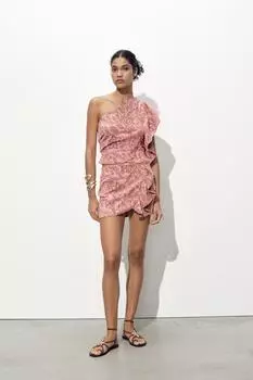 Жаккардовая юбка с оборками ZARA, розовый