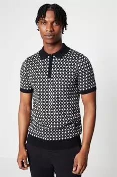 Жаккардовая вязаная рубашка-поло с монограммой на молнии Burton, серый