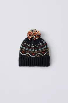 Жаккардовая вязкая шапка ZARA, синий