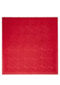 Жаккардовая женская шерстяная шаль с красным логотипом Valentino Garavani