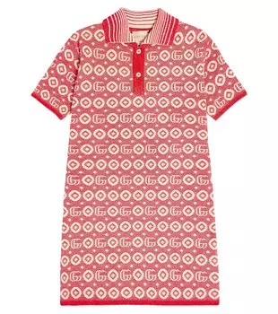 Жаккардовое хлопковое платье double g Gucci Kids, красный