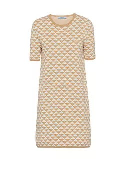 Жаккардовое хлопковое платье с круглым вырезом Prada
