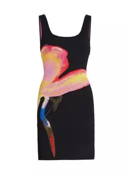 Жаккардовое мини-платье без рукавов Alexander McQueen, черный