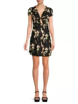 Жаккардовое мини-платье Elita с цветочным принтом и завязкой спереди Ba&Sh, цвет Noir