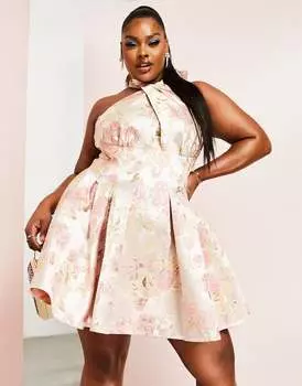 Жаккардовое мини-платье мини с цветочным принтом ASOS LUXE Curve