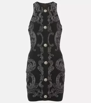 Жаккардовое мини-платье пейсли с люрексом Balmain, черный