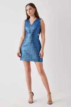 Жаккардовое мини-платье с блестками Debut London Debenhams, синий