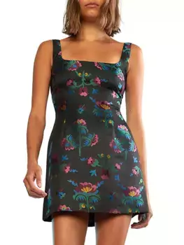 Жаккардовое мини-платье с цветочным принтом Cynthia Rowley, черный