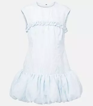 Жаккардовое мини-платье с рюшами Ganni, Soft Chambray