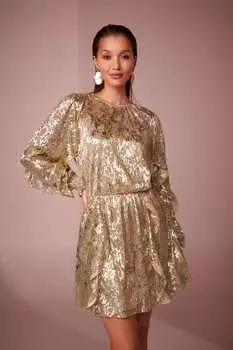 Жаккардовое мини-платье с рюшами Next, желтый