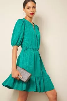 Жаккардовое мини-платье с завязкой на талии Next, зеленый