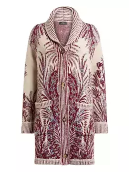 Жаккардовое пальто с цветочным узором ETRO, красный