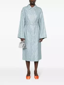 Жаккардовое пальто с поясом и узором FF FENDI, синий