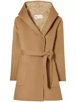 Жаккардовое пальто с поясом Tory Burch, коричневый
