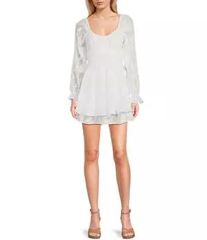 Жаккардовое платье Allison & Kelly с длинными рукавами и v-образным вырезом и цветочным зажимом, белый