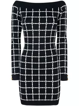 Жаккардовое платье Elisabetta Franchi с логотипом, черный