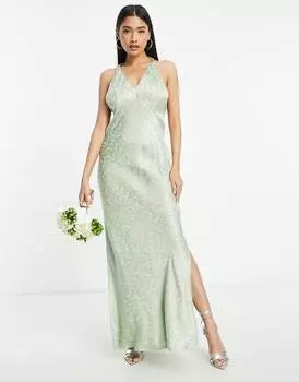 Жаккардовое платье-комбинация цвета шалфея Topshop