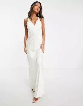 Жаккардовое платье-комбинация цвета слоновой кости Topshop