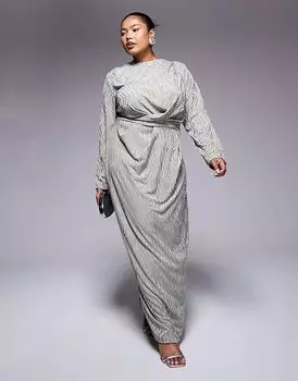 Жаккардовое платье макси с длинными рукавами цвета хаки ASOS