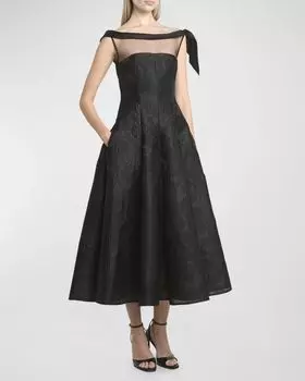Жаккардовое платье миди Anemone с иллюзией Talbot Runhof, цвет Black