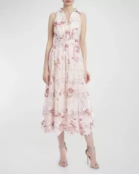 Жаккардовое платье миди без рукавов с цветочным принтом Badgley Mischka Collection, цвет Blush Multi