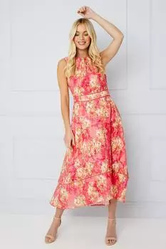 Жаккардовое платье миди с цветочным принтом для миниатюрных случаев Wallis, розовый