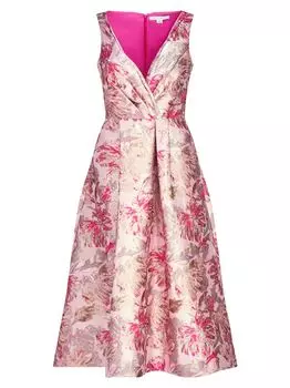 Жаккардовое платье-миди с цветочным принтом Poppy Kay Unger