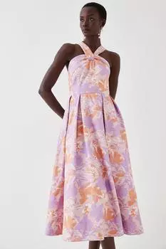 Жаккардовое платье миди с завязочным вырезом Coast, розовый