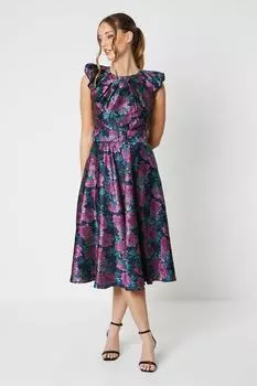 Жаккардовое платье-миди со складчатым вырезом Coast, черный