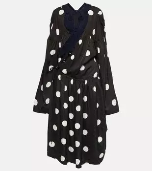 Жаккардовое платье миди в горошек с драпировкой Balenciaga, мультиколор