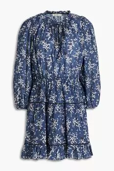 Жаккардовое платье мини Brienne с цветочным принтом и сборками ULLA JOHNSON, нави