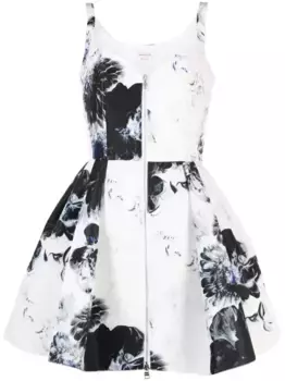 Жаккардовое платье мини Chiaroscuro с цветочным декором Alexander McQueen, белый