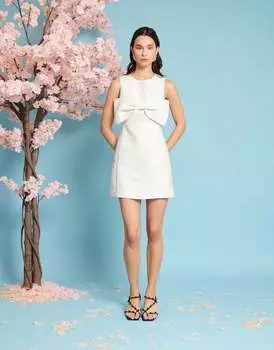 Жаккардовое платье мини с бантом Sister Jane цвета слоновой кости