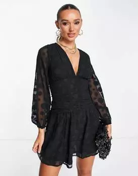 Жаккардовое платье мини с длинными рукавами и рюшами спереди ASOS DESIGN